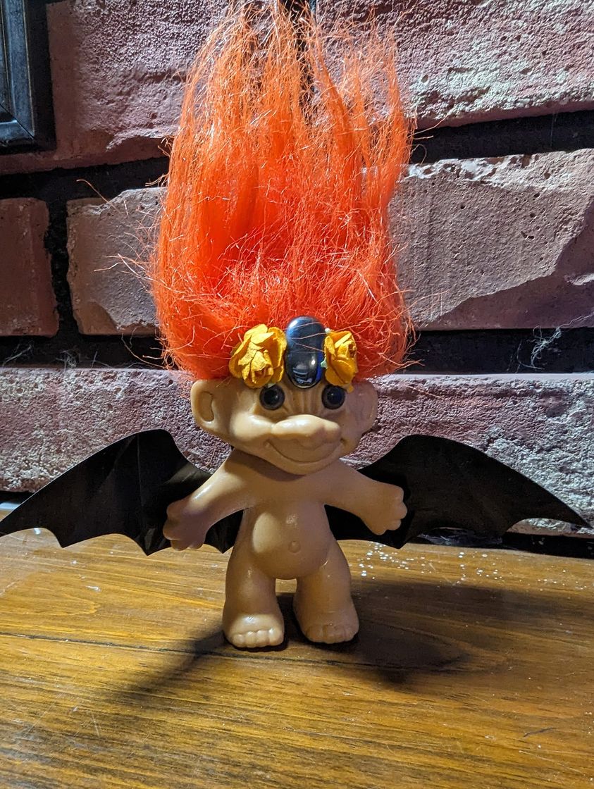 Halloween Bat troll, vintage troll with bat wings and crystals