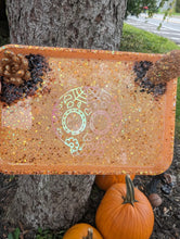 Load image into Gallery viewer, Sugar skull Halloween rolling tray with carnelian and obsidian
