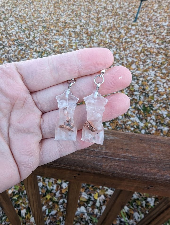 Rose quartz and copper goddess dangle earrings