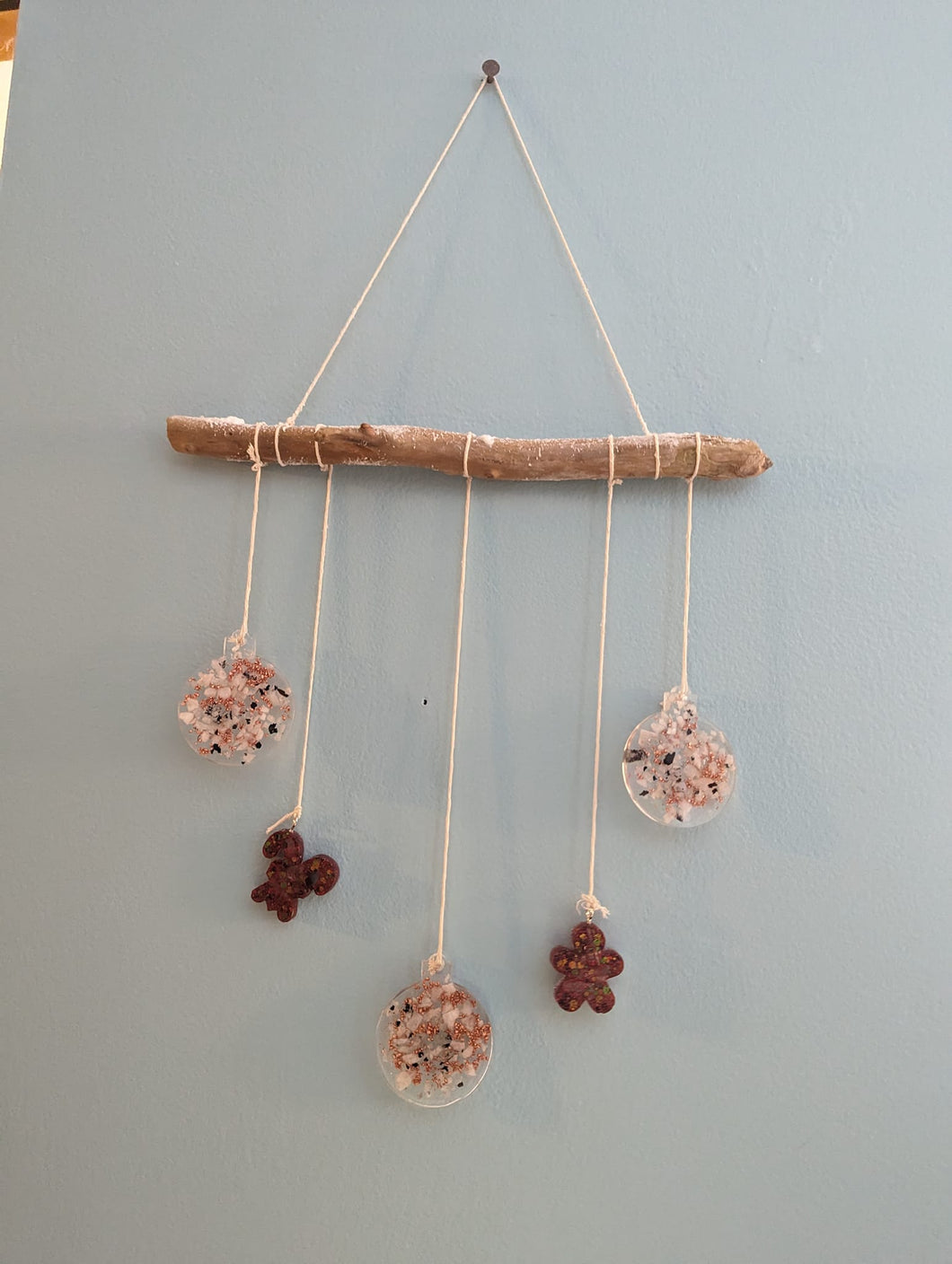 Christmas ornament wall decoration, driftwood Christmas time decoration with crystals