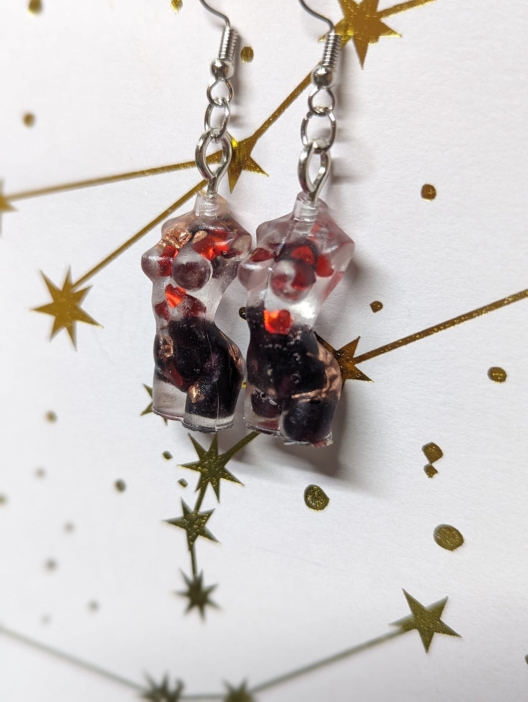 Goddess dangle earrings with copper and garnet for valentines day