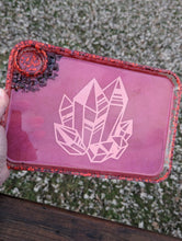 Load image into Gallery viewer, Valentines day themed rolling tray with ruby pieces around the bowl.
