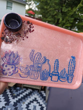 Load image into Gallery viewer, Pink cactus rolling tray with crystal chips
