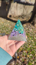 Load and play video in Gallery viewer, Pyramid orgone with charoite, chrysocolla and angel aura quartz
