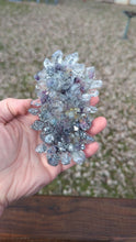 Load and play video in Gallery viewer, Crystal Cluster shaped orgonite with fluorite and aluminum.
