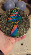 Load and play video in Gallery viewer, Vintage Mushroom sticker orgonite with firestone and copper, charging plate, crystal coaster
