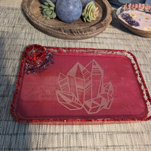 Load image into Gallery viewer, Valentines day themed rolling tray with ruby pieces around the bowl.
