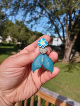 Load image into Gallery viewer, Mermaid tail pendant with clay plumeria bead and sea shell
