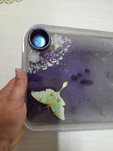 Load image into Gallery viewer, Purple Luna moth tray with angel aura quartz, charoite and moonstone
